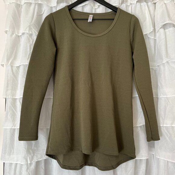 LuLaRoe Tops - LuLaRoe Green Waffle Knit Scoop Neck Long Sleeve Shirt - Size XS
